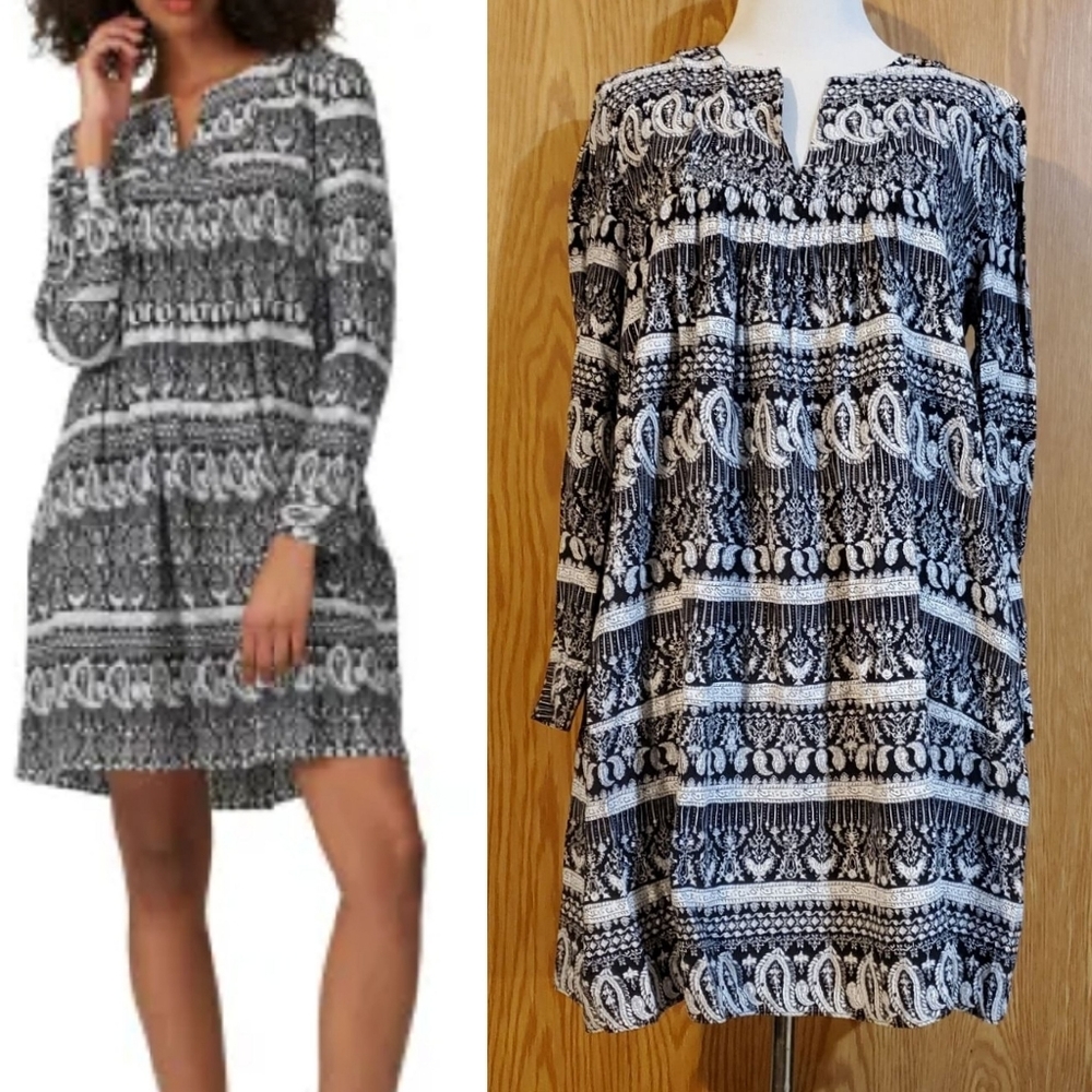 Thakoon Collective long sleeve paisley print mini shift dress rayon size 2